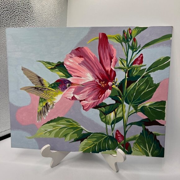 Flower Humming Bird Paint by Number Art Picture Handmade - Picture 1 of 7